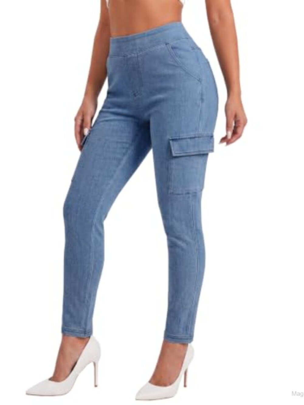 Skinny Cargo Jeans High Waisted Denim Pants Flap Pocket